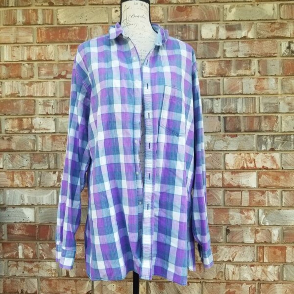 Saratoga Oversized Mens Top in Purple Plaid
